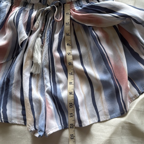 Ocean Drive Blue & Pink Striped Strapless Skort Romper Smocked Waist Tassel Tie - Picture 9 of 12